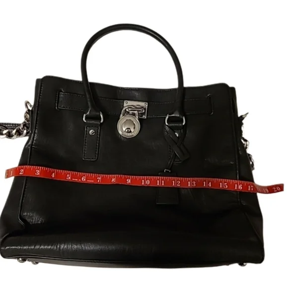 Michael Kors Black Saffiano Leather Hamilton Satchel Tote w/chain strap EUC - Picture 9 of 10